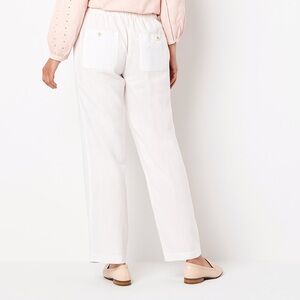 Liz Claiborne Womens Linen Cotton Pants White XL Relaxed Fit Beach Casual